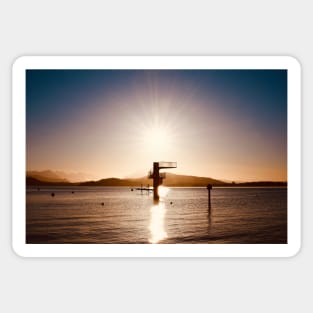 Sun, spring tower, lake 1 / Swiss Artwork Photography Sticker